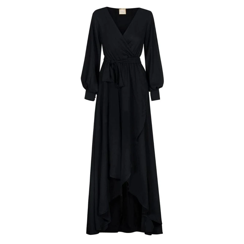 Swing Fashion Women's Irmina | Schwarz Elegant Festive Party Evening Wedding Prom Ball Gown | Maxi Dress | Long Sleeve | Black | 36 (S), S