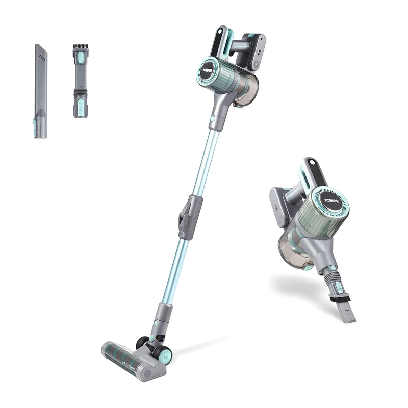 Tower T513011 VL70 Cordless 3-in-1 Pole Vacuum Cleaner with Flexi Pole, HEPA 12 Filter & Anti-Tangle Floor Head, 1L Dust Tank, 29.6V Li-ion, Aqua Blue
