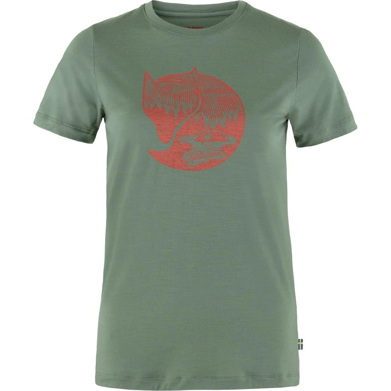 Fjallraven 84118-614-243 Abisko Wool Fox SS W T-Shirt Women's Patina Green-Terracotta Brown Size XL
