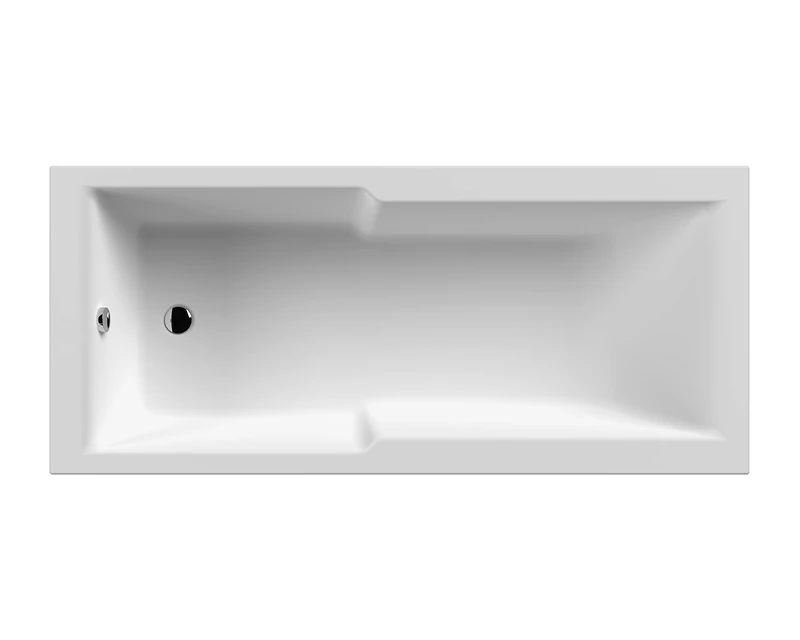 nuie NBA710 Modern Bathroom Square Straight Single Ended Shower Bath, 1700mm x 750mm, White