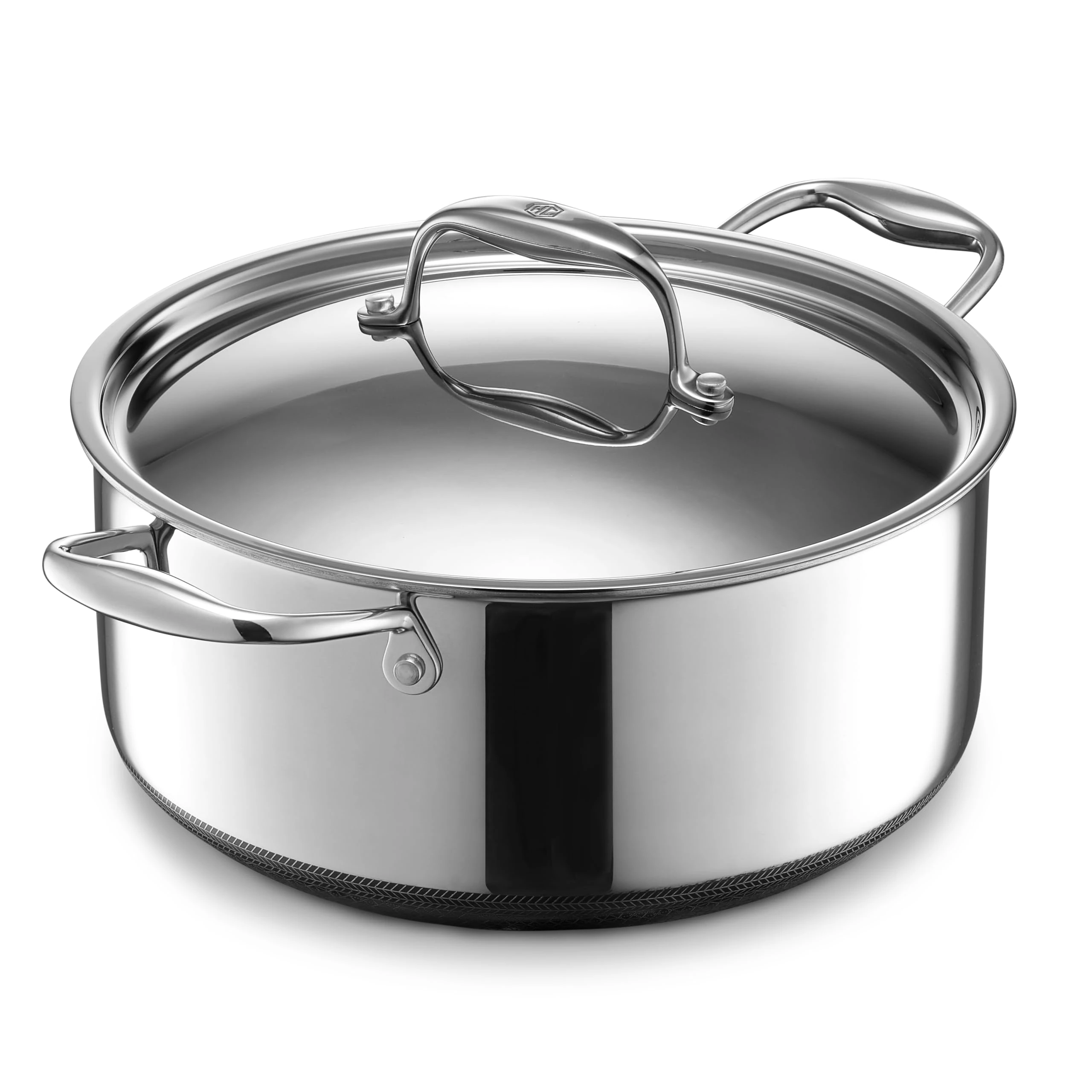 HexClad Hybrid Nonstick 5-Litre Dutch Oven with Stainless Steel Lid, Stay-Cool Handles, Dishwasher-Friendly, Oven-Safe Up to 480°C, Induction Ready, Compatible with All Cooktops