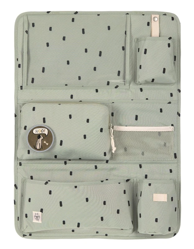 LÄSSIG Car Organiser, Car Back Seat Organiser, Back Seat Bag for Car, for Hanging, Foldable, 55 cm, Car Wrap-to-Go, happy prints olive, Höhe 60 Zentimeter, Car back seat organiser