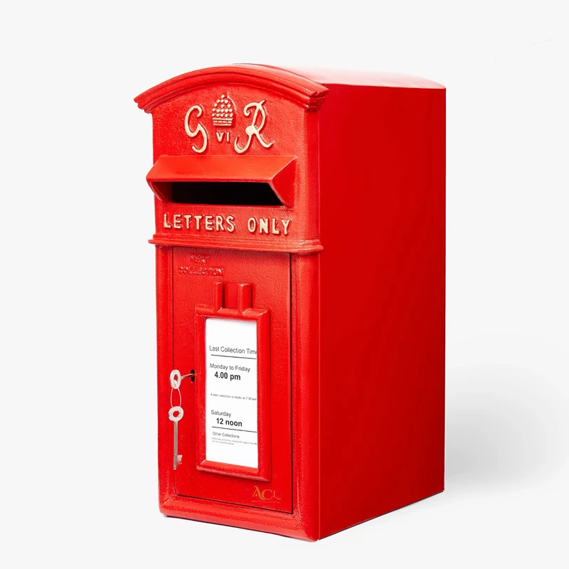 ACL Postbox – GR Red Mailbox with Lock – Wall Mounted Letterbox, Pillar Mounted Post Box – Lockable Postage Box – Durable Cast Iron Post Office Box (GR RED)