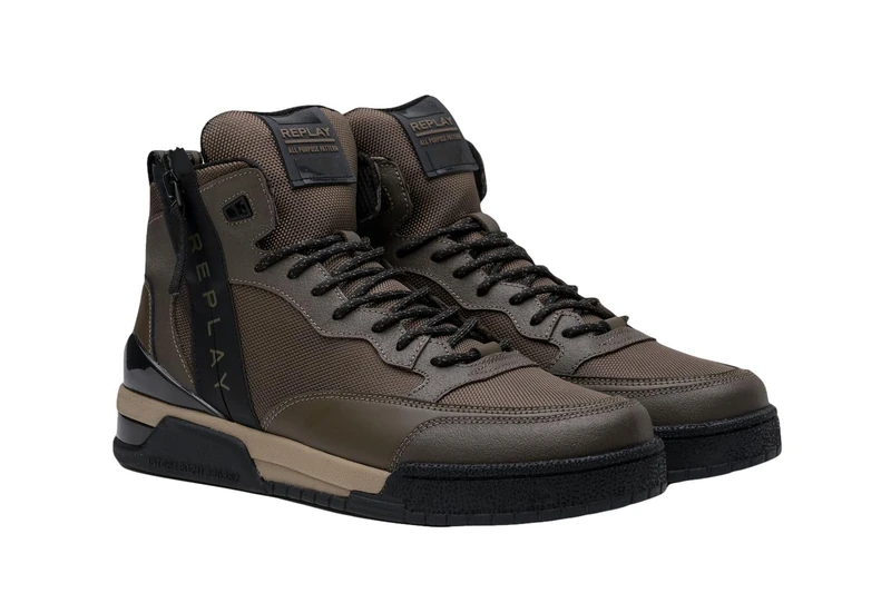 REPLAY Men's GMZ1R .000.C0013T Sneaker, Mil Green Black 2076, 13.5 UK