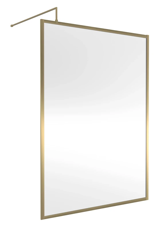 nuie WRFBB1814 Modern Bathroom Full Outer Frame 8mm Toughened Safety Glass 1850mm Wetroom Screen & Support Arm, 1400mm, Brushed Brass