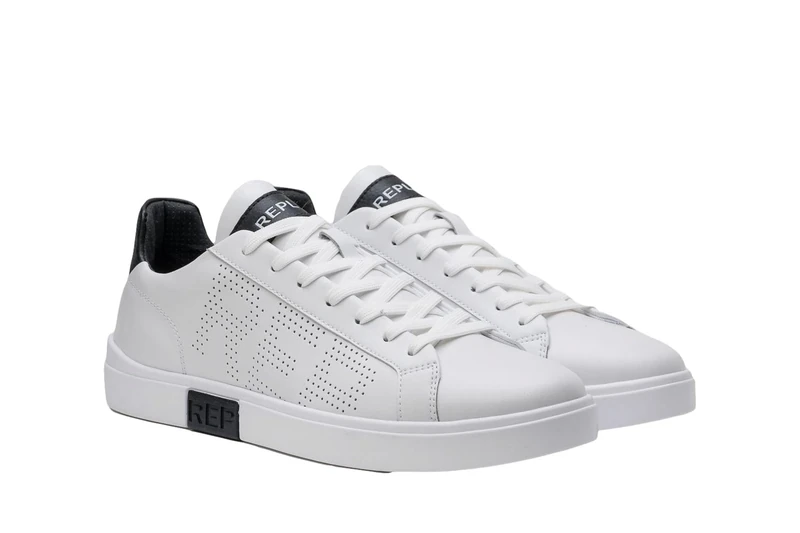 REPLAY Men's Cupsole Trainers with Laces, White Black 062, 9 UK