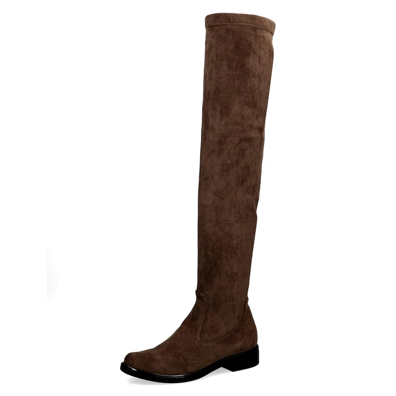 CAPRICE Women's over-the-knee boots Low heel Vegan, Brown (Dk Brn Stretch), 5.5 UK