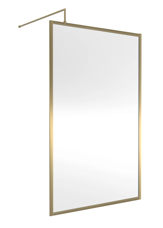 nuie WRFBB1812 Modern Bathroom Full Outer Frame 8mm Toughened Safety Glass 1850mm Wetroom Screen & Support Arm, 1200mm, Brushed Brass