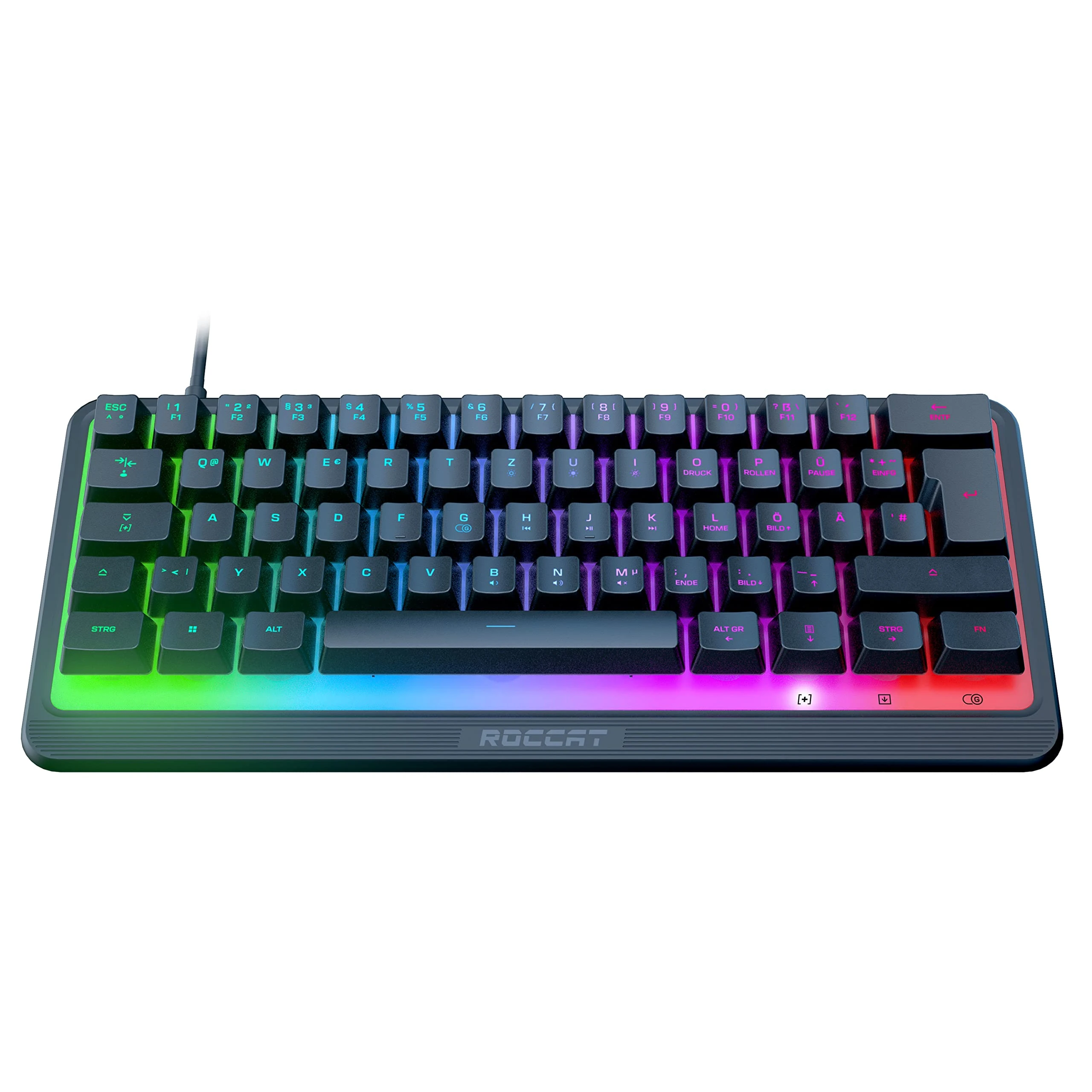 Roccat Magma Mini - RGB-Gaming-Tastatur in 60 Prozent Größe mit 5 programmierbaren Beleuchtungszonen, Tasten-Switches mit Membran, programmierbaren Zweitfunktionen, Anti-Ghosting, Spritzschutz