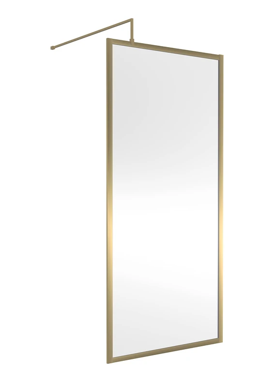 nuie WRFBB1890 Modern Bathroom Full Outer Frame 8mm Toughened Safety Glass 1850mm Wetroom Screen & Support Arm, 900mm, Brushed Brass