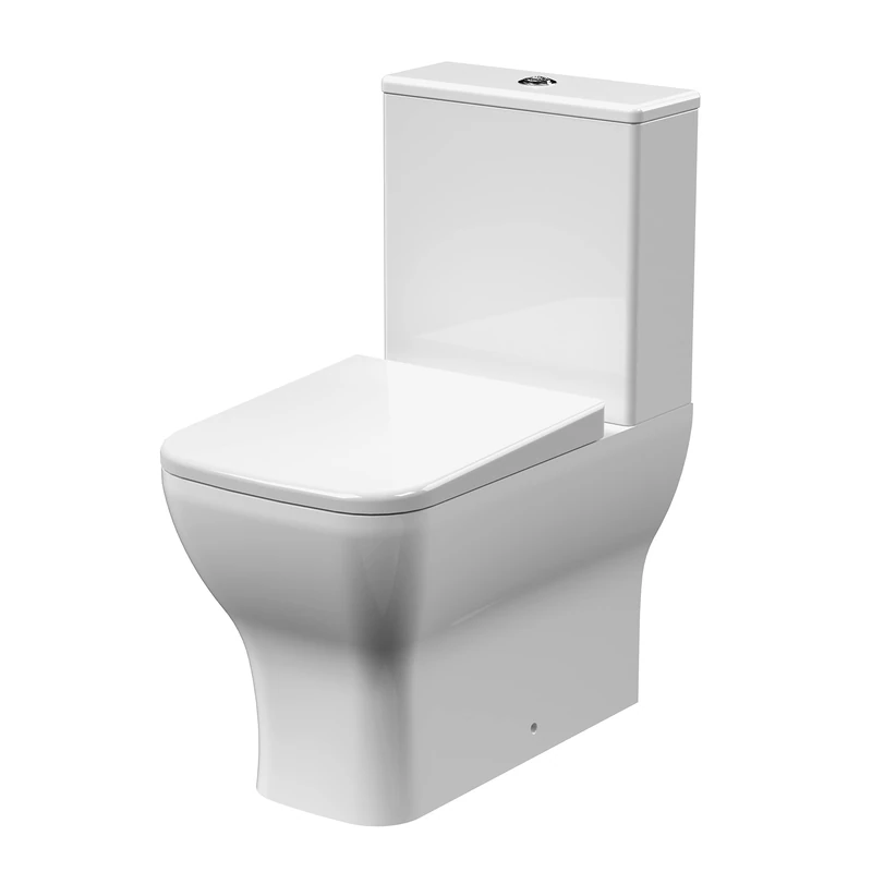 nuie NCG451 Ava Modern Bathroom Flush to Wall Rimless Toilet Pan, Cistern and Soft Close Seat, 795mm, White