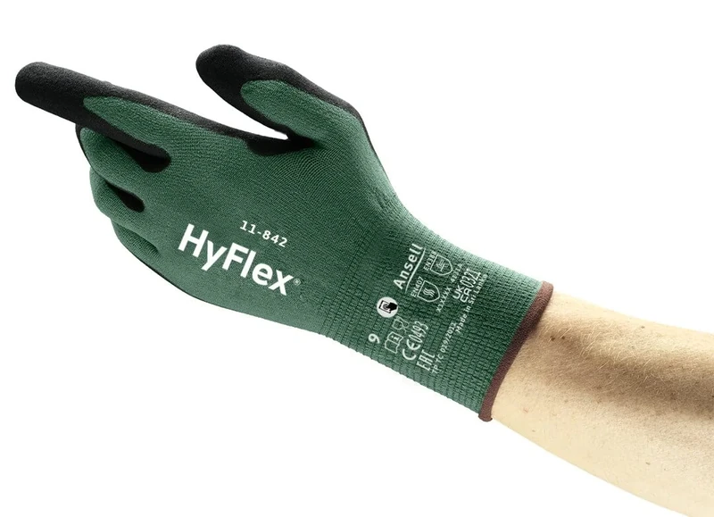 Ansell HyFlex 11-842 Professional Work Gloves, Abrasion Resistant Nitrile Coating, Multipurpose Protection Gloves, Touchscreen, Mechanical and Industrial Safety, Black, Size S (12 Pairs)