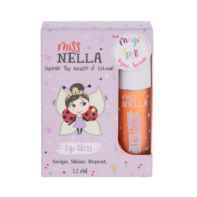 Miss Nella Magic Spell Lip Gloss, Peach hydrating children Lip Gloss, watermelon scent, gentle on the skin. gives a sheer kiss of colour, with extra shine.
