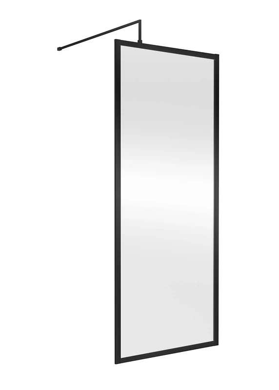 nuie WRFBP1880 Modern Bathroom Full Outer Frame 8mm Toughened Safety Glass 1850mm Wetroom Screen & Support Arm, 800mm, Satin Black