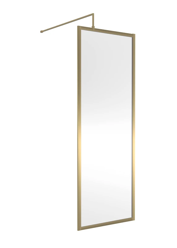 nuie WRFBB1870 Modern Bathroom Full Outer Frame 8mm Toughened Safety Glass 1850mm Wetroom Screen & Support Arm, 700mm, Brushed Brass