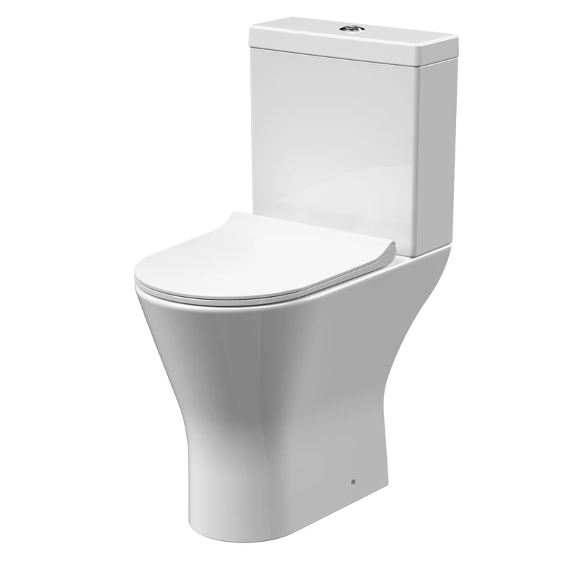 nuie NCG391 Freya Modern Bathroom Comfort Height Rimless Toilet Pan, Cistern and Seat, 840mm, White