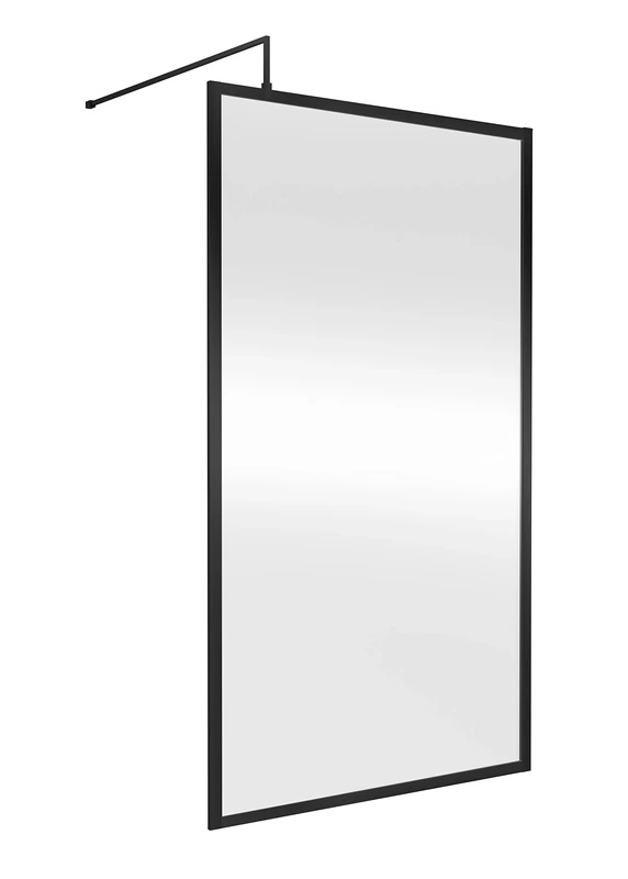 nuie WRFBP1811 Modern Bathroom Full Outer Frame 8mm Toughened Safety Glass 1850mm Wetroom Screen & Support Arm, 1100mm, Satin Black
