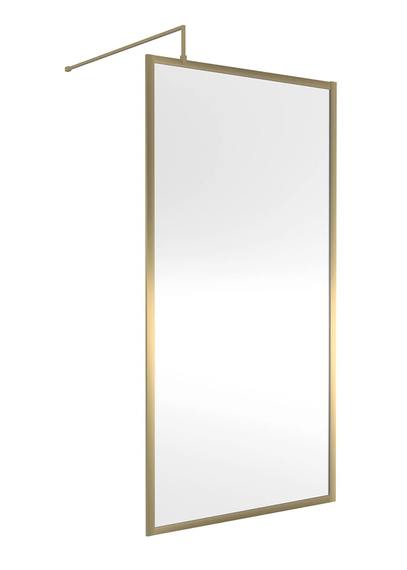 nuie WRFBB1810 Modern Bathroom Full Outer Frame 8mm Toughened Safety Glass 1850mm Wetroom Screen & Support Arm, 1000mm, Brushed Brass