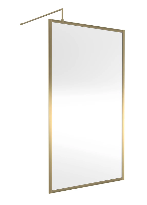 nuie WRFBB1811 Modern Bathroom Full Outer Frame 8mm Toughened Safety Glass 1850mm Wetroom Screen & Support Arm, 1100mm, Brushed Brass