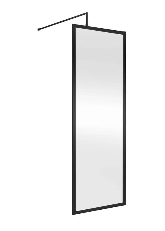 nuie WRFBP1870 Modern Bathroom Full Outer Frame 8mm Toughened Safety Glass 1850mm Wetroom Screen & Support Arm, 700mm, Satin Black