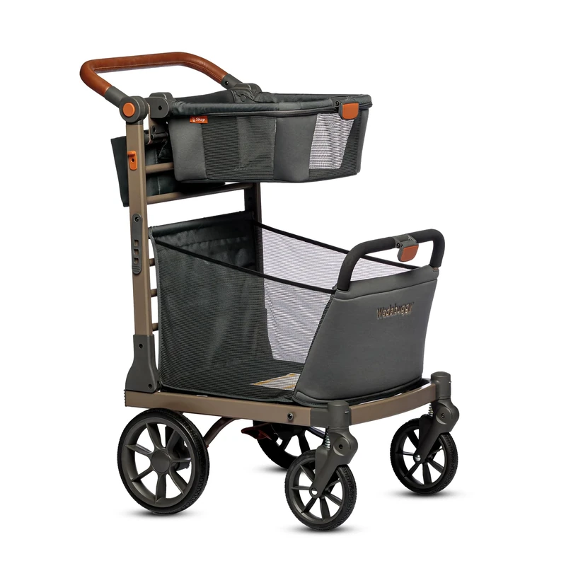 Wadabuggy Heavy Duty Folding Shopping & Utility Cart, Glides Effortlessly - Easy to Maneuver, Lightweight Push & Pull Behind Cart w/3 Storage Baskets