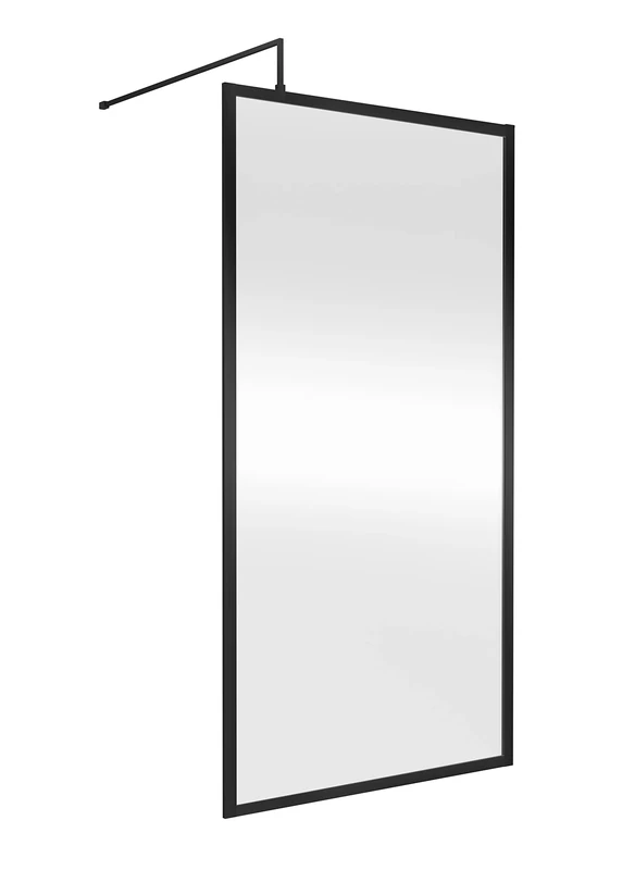 nuie WRFBP1810 Modern Bathroom Full Outer Frame 8mm Toughened Safety Glass 1850mm Wetroom Screen & Support Arm, 1000mm, Satin Black