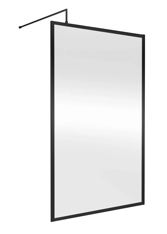 nuie WRFBP1812 Modern Bathroom Full Outer Frame 8mm Toughened Safety Glass 1850mm Wetroom Screen & Support Arm, 1200mm, Satin Black