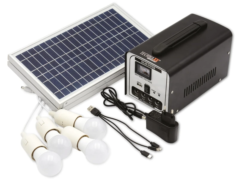 Technaxx 18W Solar Power Station Set TX-200 with 18W Foldable Solar Panel and 4xLED Bulbs – Up to 36 Hours Working Time, USB Port, Rechargeable SLA Battery – Used for Outdoor, Camping, Emergency