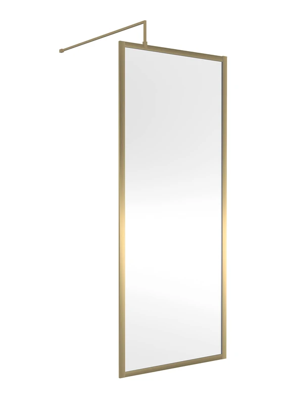nuie WRFBB1880 Modern Bathroom Full Outer Frame 8mm Toughened Safety Glass 1850mm Wetroom Screen & Support Arm, 800mm, Brushed Brass