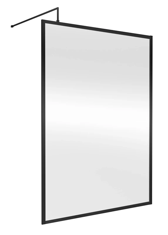 nuie WRFBP1814 Modern Bathroom Full Outer Frame 8mm Toughened Safety Glass 1850mm Wetroom Screen & Support Arm, 1400mm, Satin Black