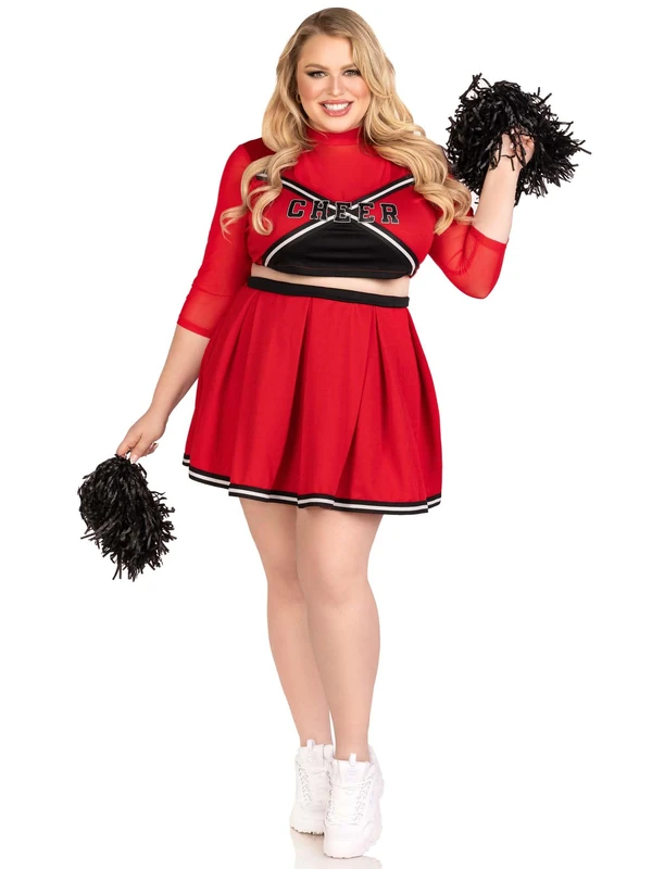 Leg Avenue 3 PC Varsity Babe, Includes Crop top with Cheer Logo, Pleated Skirt, and pom poms Red - Image 1
