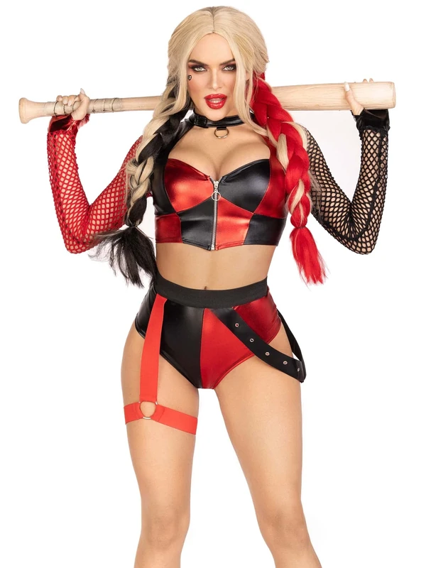 Leg Avenue 87171 10125 2 Pc Crime Spree Sweetie Halloween Costume With Gloved Net Sleeves, Women, Multicolor, XS - Image 1