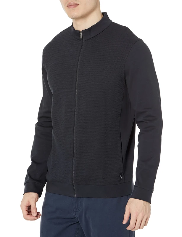 BOSS Men's Skiles Zip Up Cotton Sweatshirt, Dark Blue, 3XL