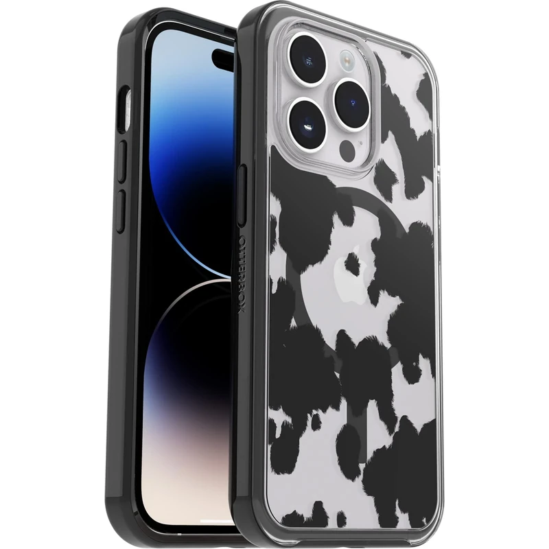 OtterBox Symmetry+ Clear Case for iPhone 14 Pro for MagSafe, Shockproof, Drop proof, Protective Thin Case, 3x Tested to Military Standard, COW PRINT