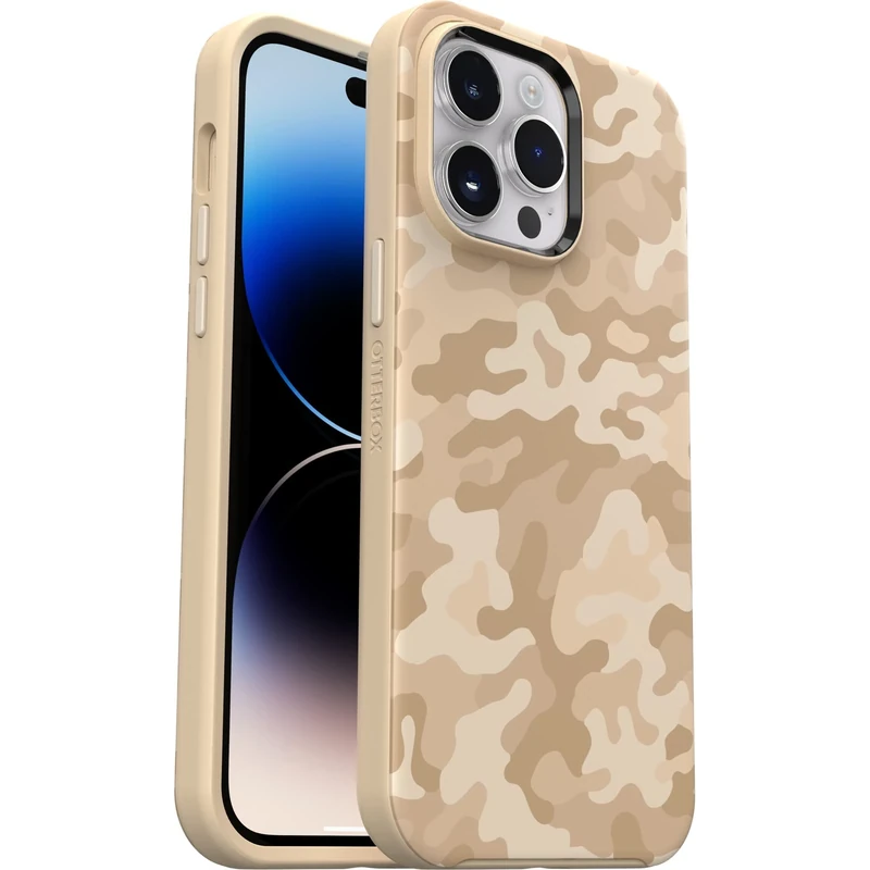 OtterBox Symmetry+ Case for iPhone 14 Pro Max with MagSafe, Shockproof, Drop proof, Protective Thin Case, 3x Tested to Military Standard, SAND STORM CAMO