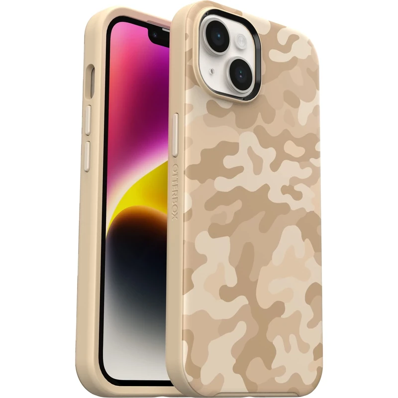 OtterBox Symmetry+ Case for iPhone 14/iPhone 13 with MagSafe, Shockproof, Drop proof, Protective Thin Case, 3x Tested to Military Standard, SAND STORM CAMO