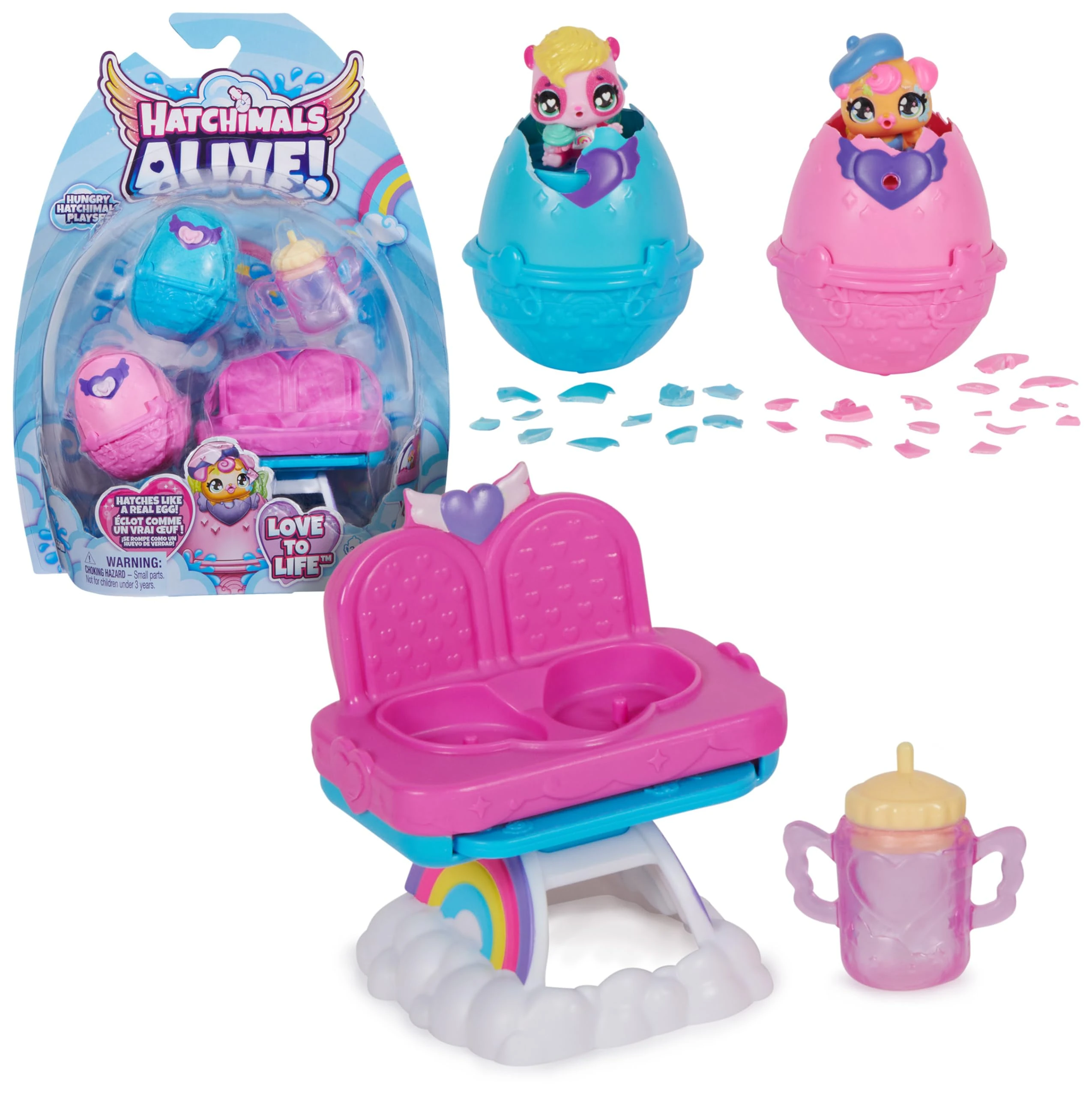 HATCHIMALS Alive, Hungry Playset with Highchair Toy and 2 Mini Figures in Self-Hatching Eggs, Kids’ Toys for Girls and Boys Aged 3 and up