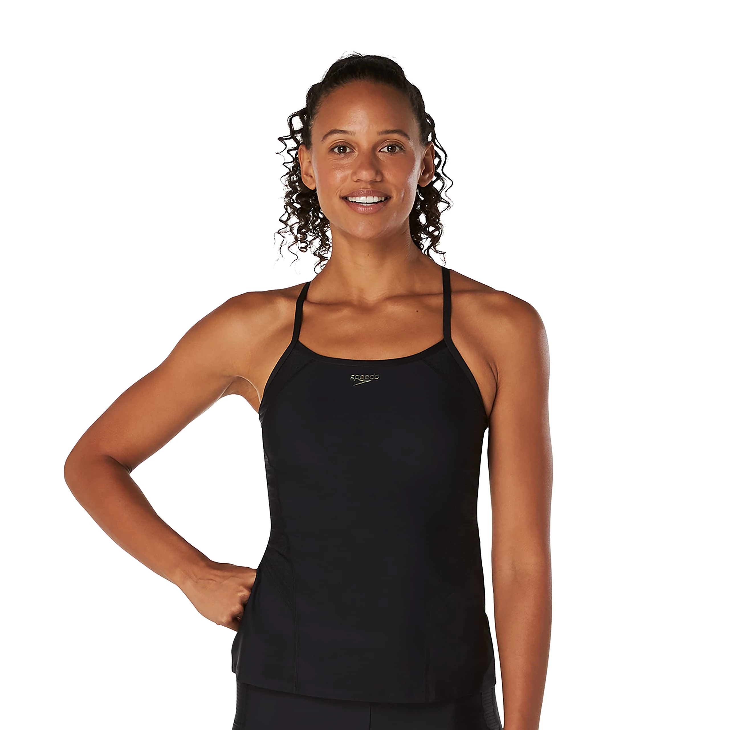 Speedo Women's Swimsuit Top Tankini Scoop Neck, Sheen Black, Large