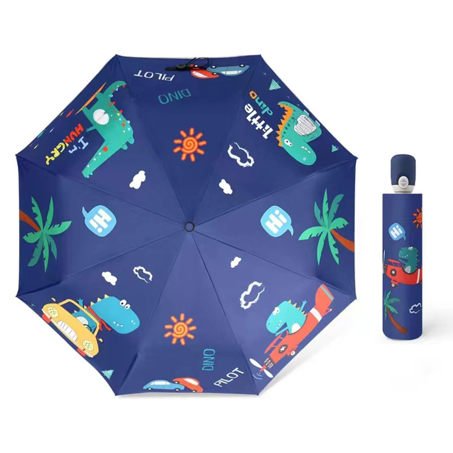 Hannstar Kids Folding Travel Umbrella - Wind Resistant, Anti-UV Compact Durable, Auto Open/Close, Lightweight Backpack Cute Umbrella for Girls & Boys