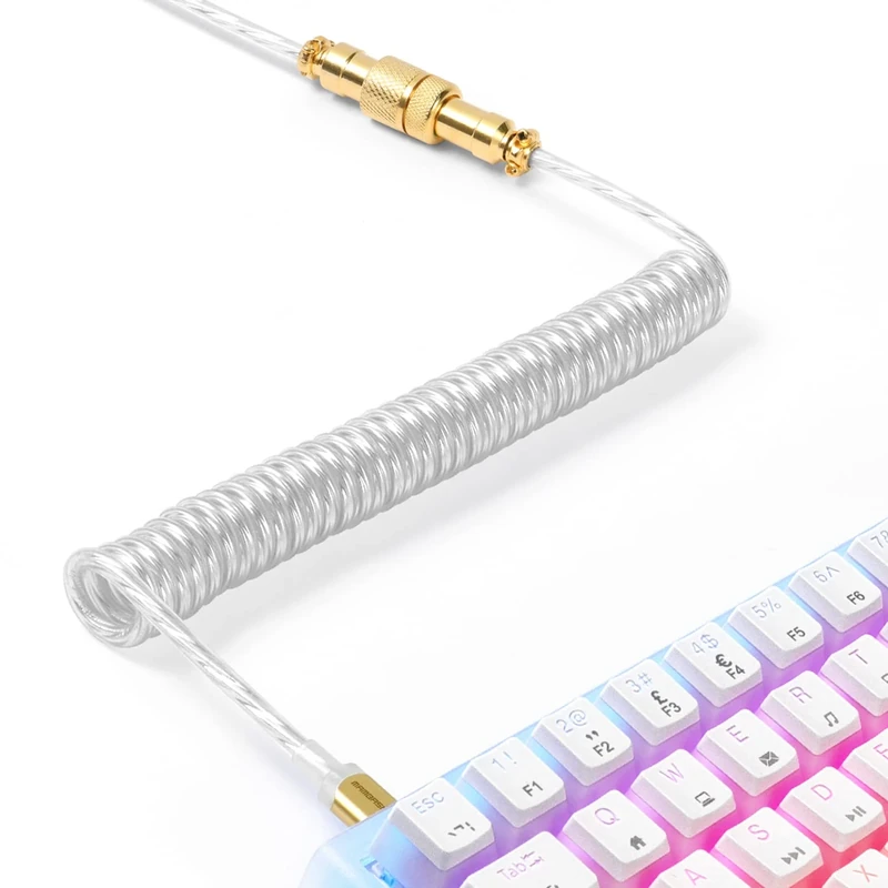 XINMENG X MAMBASNAKE C02 Coiled Keyboard Cable, Type-C to USB-A HyperSpeed Line with 8KHz Return Rate for Gaming Keyboard, TPU Extendable Custom USB-C Cable with Metal Aviation for PC/Phone-Clear
