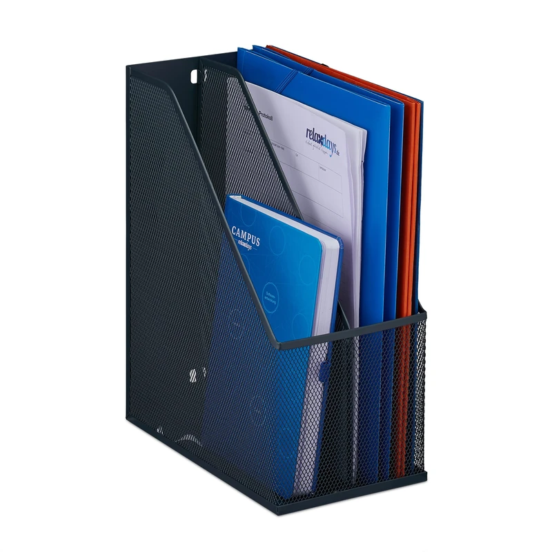 Relaxdays File Organiser, Standing, Mesh Design, Office & Home, H x W x D: 31.5 x 14.5 x 25 cm, Metal, Grey