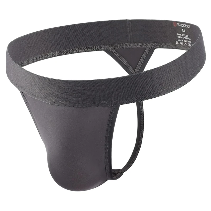 BRODDLE Men's Nylon Thong Underwear G-String Low Rise T-Back Bulge Pouch Workout for Men Charcoal Grey