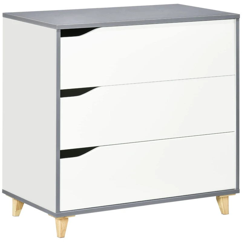 HOMCOM Chest of Drawers, 3-Drawer Dresser, Storage Cabinet with Pine Wood Legs for Bedroom, Living Room, White