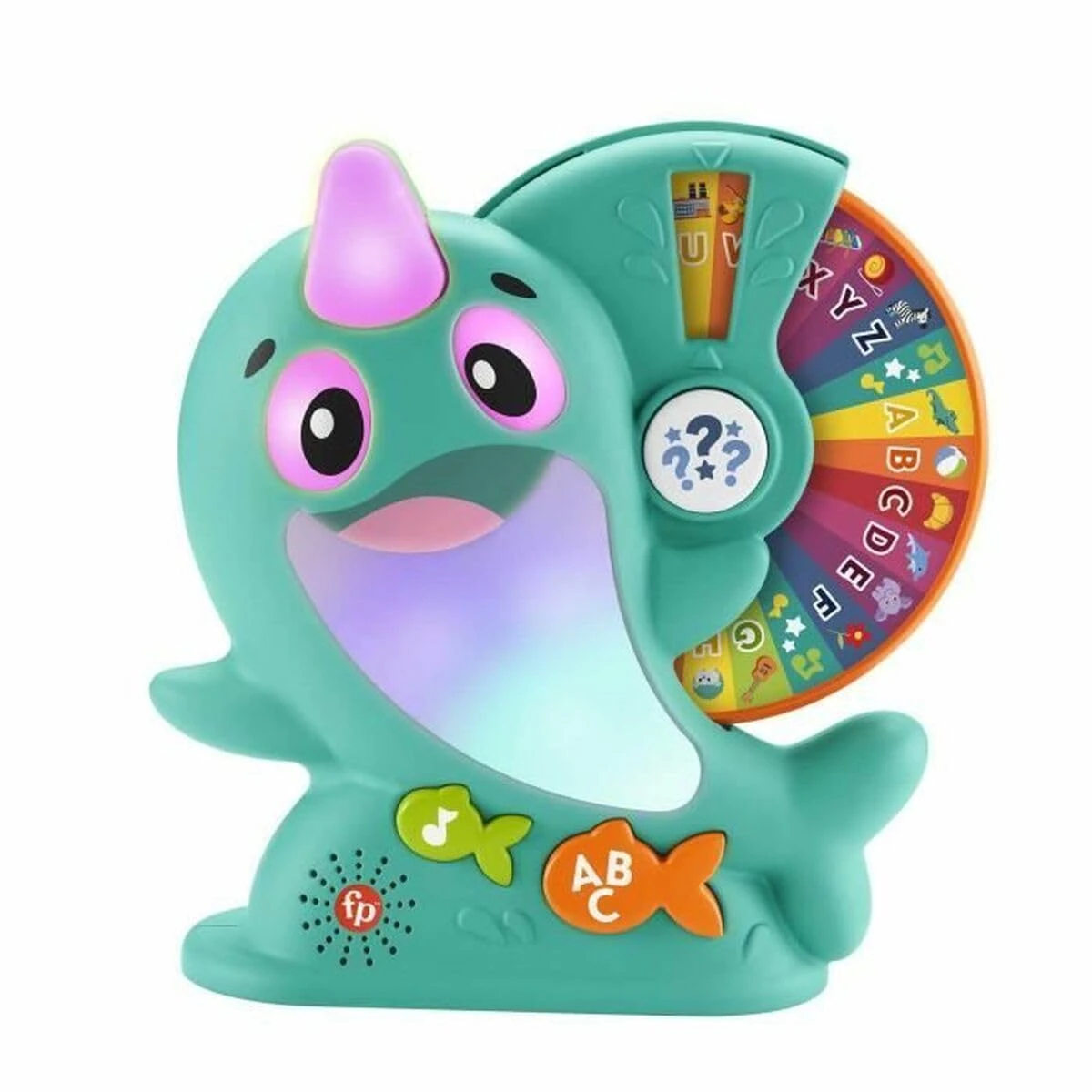FISHER-PRICE Interactive Narwhal Toy - Light Up Face, Horn, Music, Sound, Educational Game for Toddlers from 18 Months, 135+ Songs, Sounds and Phrases, BlinkiLinkis Compatible, HRC56, French