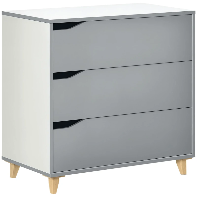 HOMCOM Chest of Drawers, 3-Drawer Dresser, Storage Cabinet with Pine Wood Legs for Bedroom, Living Room, Grey