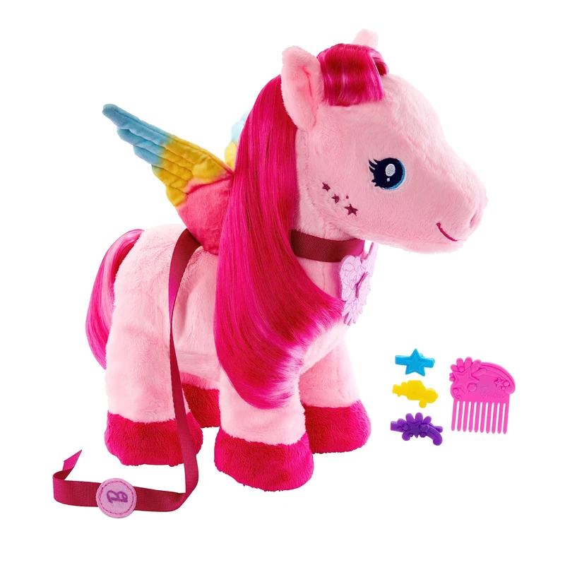 Mattel Barbie A Touch of Magic Stuffed Animals, Walk & Flutter Pegasus Plush, 11-inch Walking Plushie with Hair Accessories and Sound Feature, HPJ50
