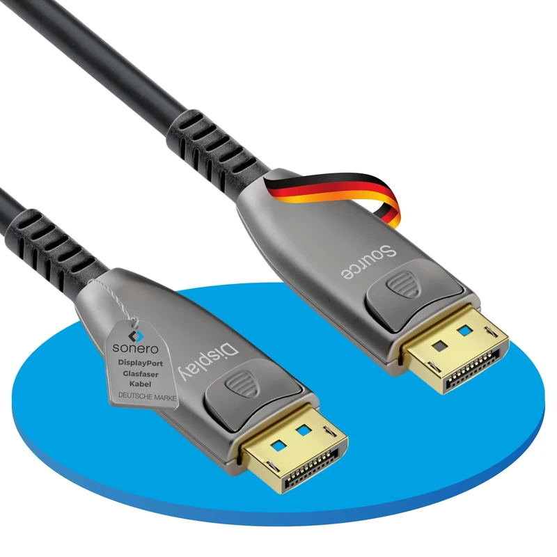 Sonero® 8K DisplayPort 1.4 Cable, Fibre Optic Hybrid Cable, Resolution up to 8K 60Hz (7680 x 4320) / 4K 120Hz (3840 × 2160), HDR and DSC Underlay Cable, Anthracite, 20 Metres