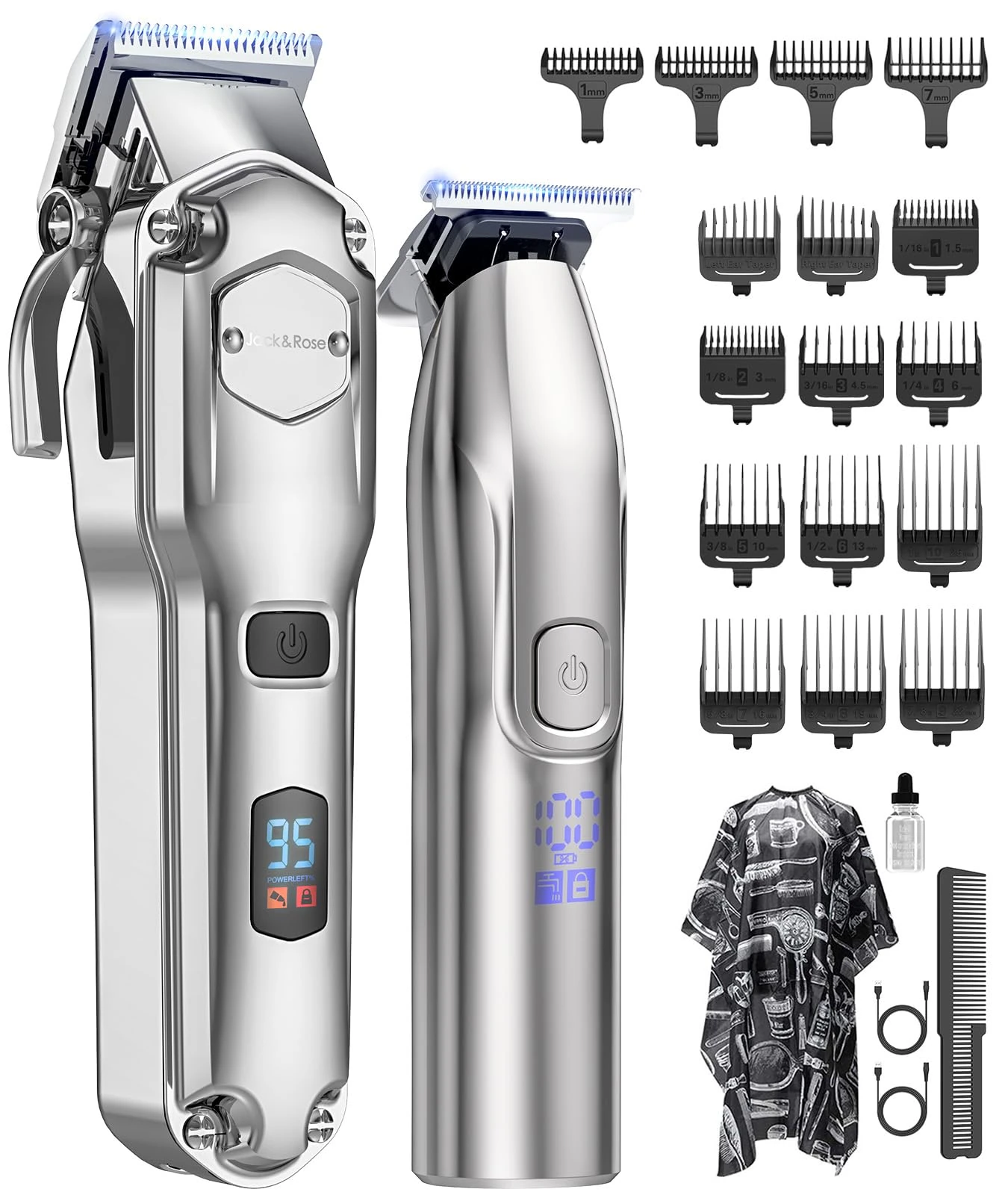 Jack&Rose Hair Clippers Men and Trimmers Set, IPX7 Waterproof Cordless Hair Clippers for Men Haircut, Electric Barber Clippers Set T-Blade Hair Trimmer USB Rechargeable