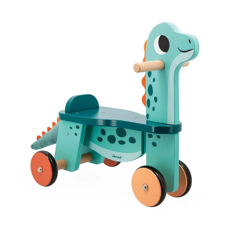 Janod - Babies’ Portosaurus Dinosaur Ride-On - 21 cm-High Seat - Removable Plush Tail - FSC Wooden Early-Learning Toy - 12 Months +, J05828
