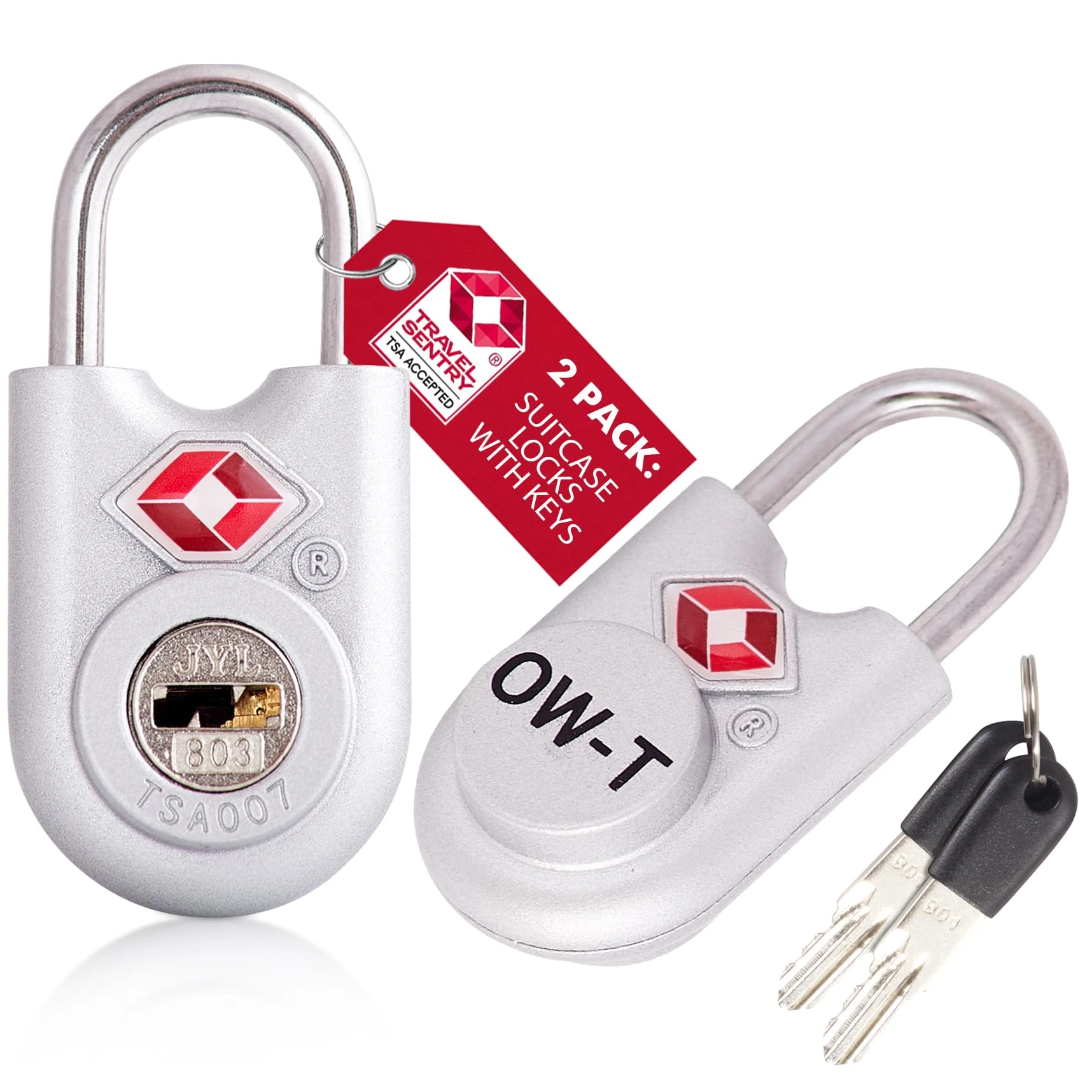 OW-Travel TSA Approved Luggage Locks Suitcase Locks with Keys (2 Pack Silver) Travel Padlock Bag Small Padlock. Luggage Padlocks for Suitcases. Mini TSA Suitcase Padlocks with Keys for Bags and Cases